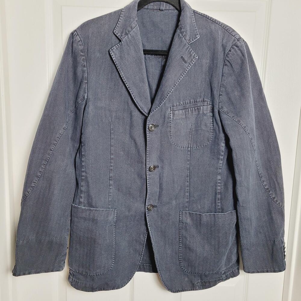 Gian Luca Napoli Blazer Mens 42 Long Blue Gray Herringbone Twill Unstructured